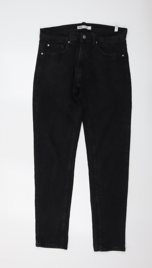 Zara Mens Black Cotton Skinny Jeans Size 32 in L32 in Regular Button