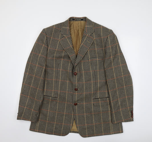DAKS Mens Brown Geometric Wool Jacket Blazer Size 46 Regular