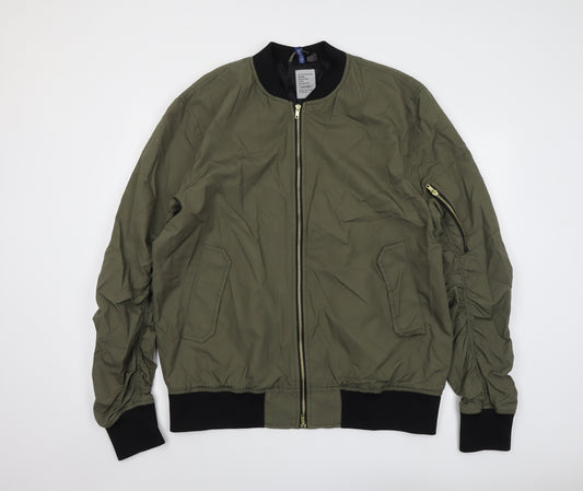 H&M Mens Green Bomber Jacket Jacket Size XL Zip