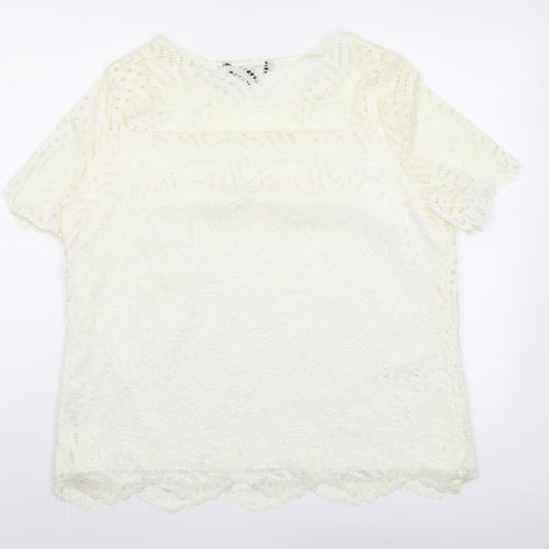Bonmarché Womens Ivory Polyamide Basic T-Shirt Size 18 Round Neck
