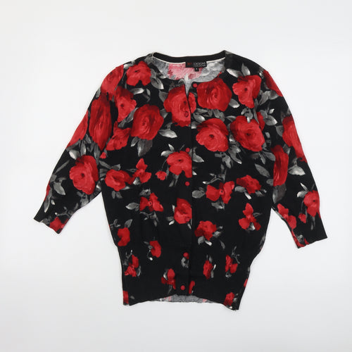 Sky Designs Womens Black Round Neck Floral Cotton Cardigan Jumper Size 10