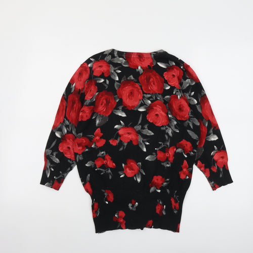 Sky Designs Womens Black Round Neck Floral Cotton Cardigan Jumper Size 10