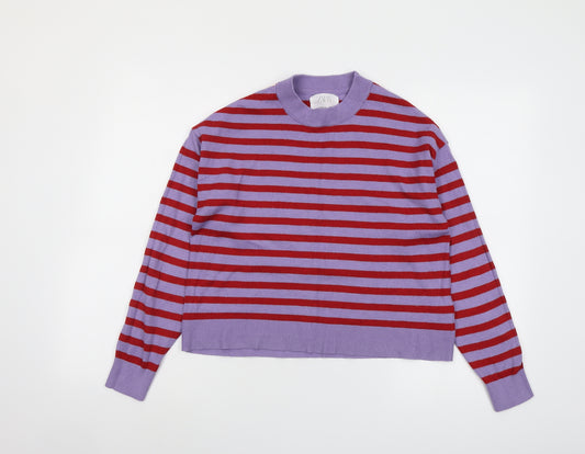 Zara Girls Purple Round Neck Striped Viscose Pullover Jumper Size 13-14 Years Pullover