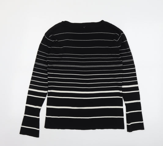 Wallis Womens Black Roll Neck Striped Viscose Pullover Jumper Size 18