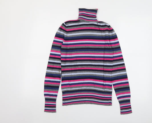 NEXT Womens Multicoloured Roll Neck Striped Cotton Pullover Jumper Size 10