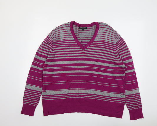 Debenhams Womens Purple V-Neck Striped Viscose Pullover Jumper Size 22