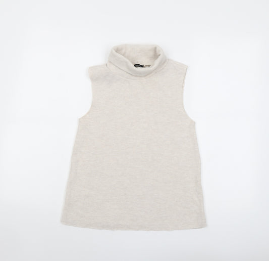 Zara Womens Beige Polyester Basic Tank Size S Roll Neck