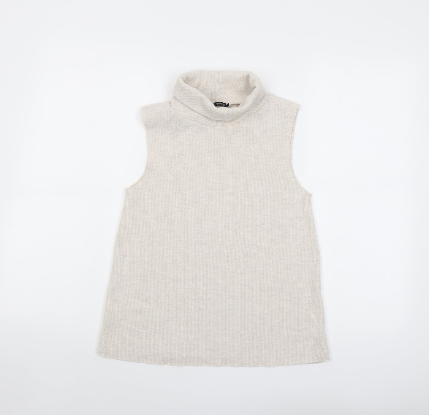 Zara Womens Beige Polyester Basic Tank Size S Roll Neck
