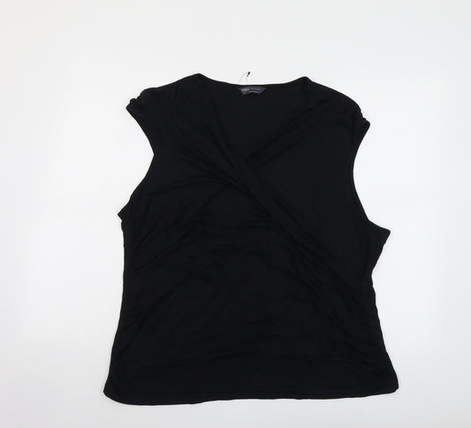 Marks and Spencer Womens Black Modal Basic T-Shirt Size 24 V-Neck - Wrap Style