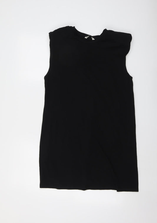 Stradivarius Womens Black Cotton Tank Dress Size M Round Neck Pullover