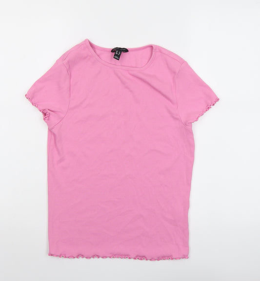 New Look Womens Pink Cotton Basic T-Shirt Size 16 Round Neck - Ribbed