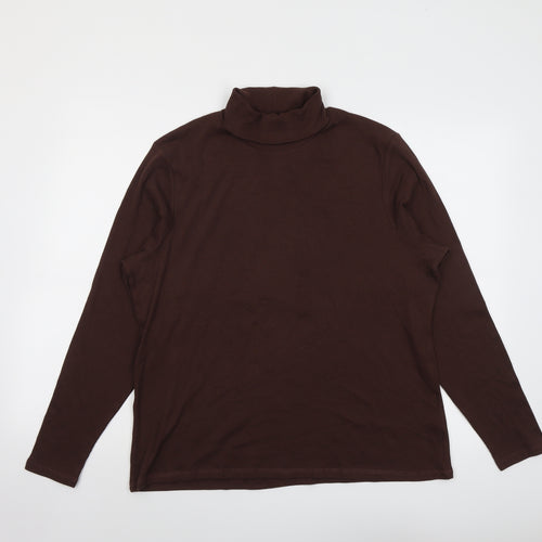 Marks and Spencer Womens Brown Cotton Basic T-Shirt Size 22 Roll Neck
