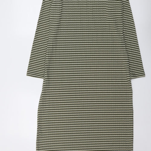 Marks and Spencer Womens Green Striped Polyester T-Shirt Dress Size 12 Round Neck Pullover