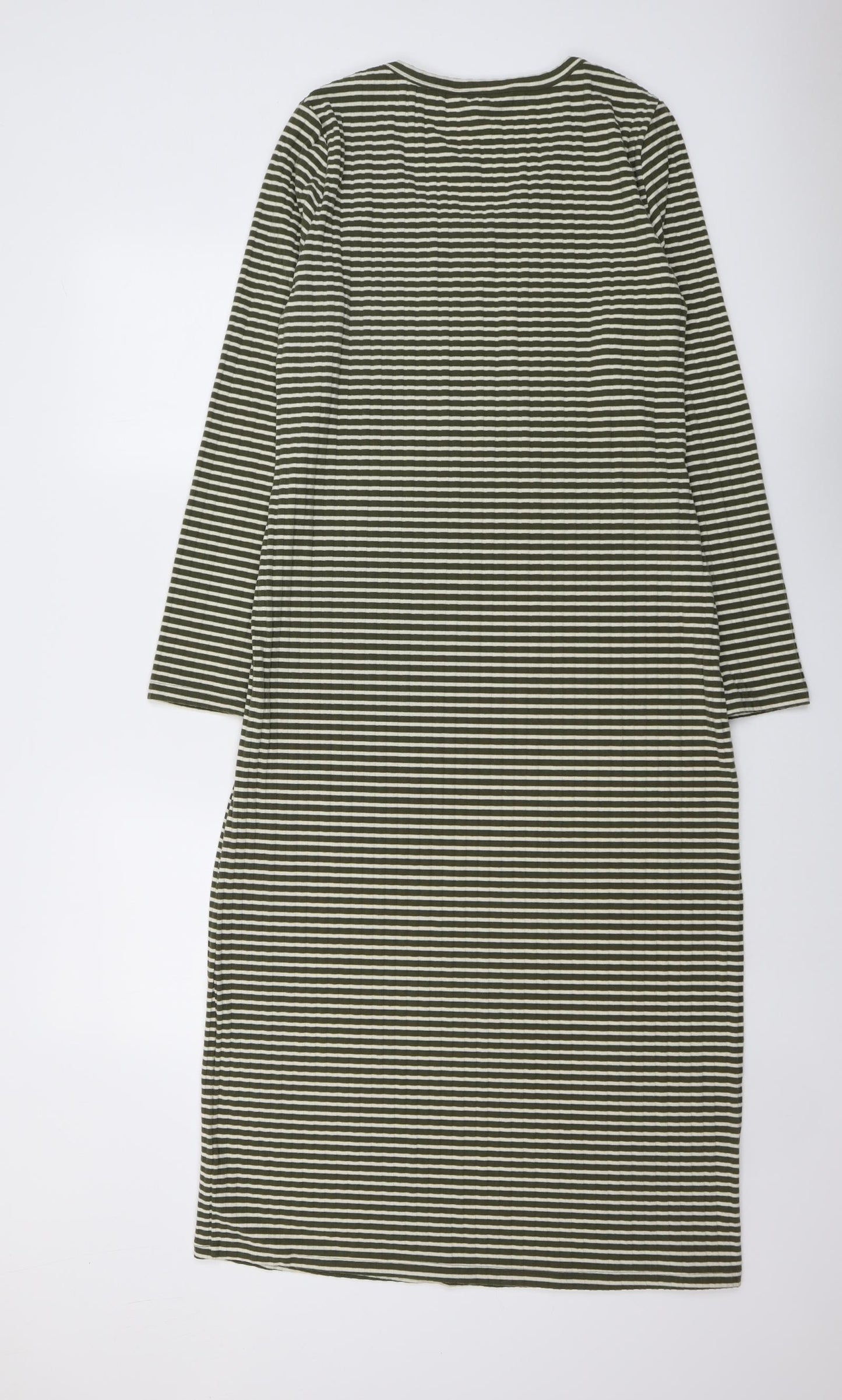Marks and Spencer Womens Green Striped Polyester T-Shirt Dress Size 12 Round Neck Pullover