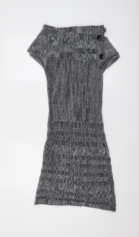 Jane Norman Womens Grey Geometric Acrylic Jumper Dress Size 10 Round Neck Pullover