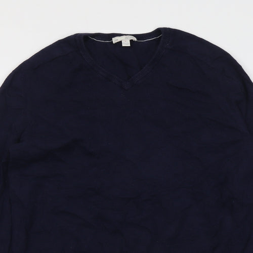 Gap Mens Blue V-Neck Cotton Pullover Jumper Size M Long Sleeve