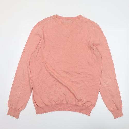 Lyle & Scott Mens Pink V-Neck Cotton Pullover Jumper Size L Long Sleeve