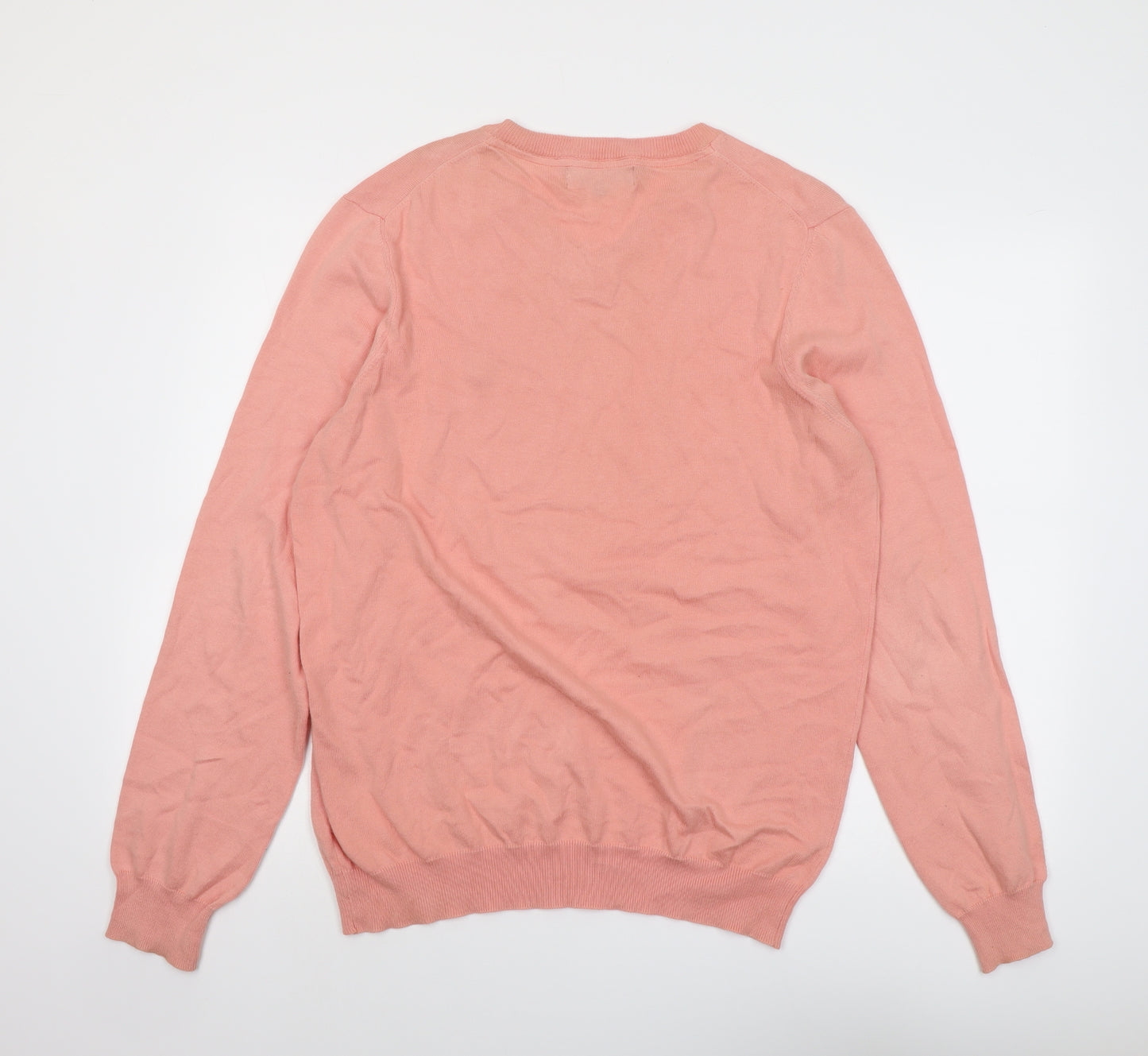 Lyle & Scott Mens Pink V-Neck Cotton Pullover Jumper Size L Long Sleeve