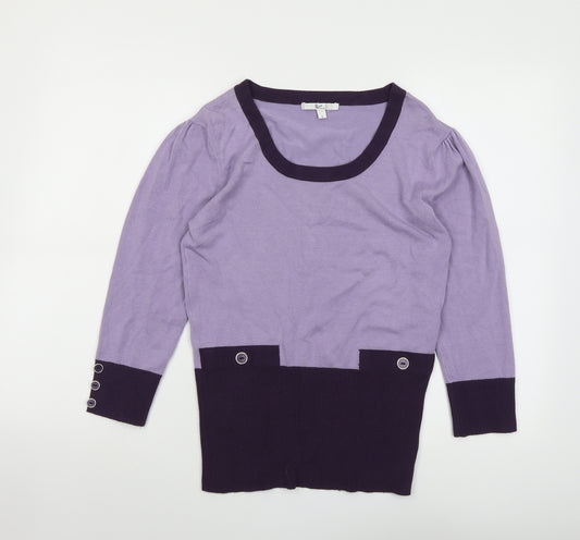 Klass Womens Purple Round Neck Viscose Pullover Jumper Size S
