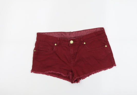 Denim & Co. Womens Red Cotton Cut-Off Shorts Size 12 L3 in Regular Button