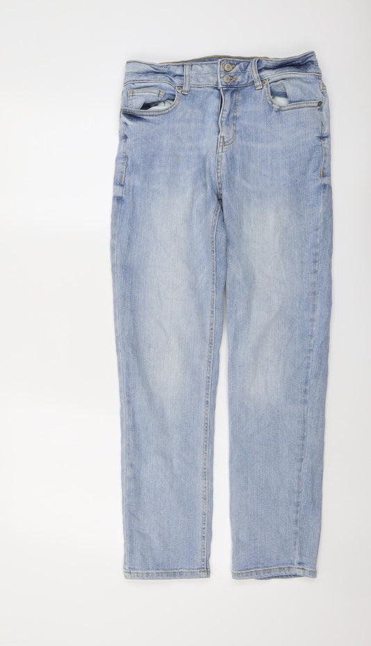 F&F Womens Blue Cotton Straight Jeans Size 10 L27 in Regular Button