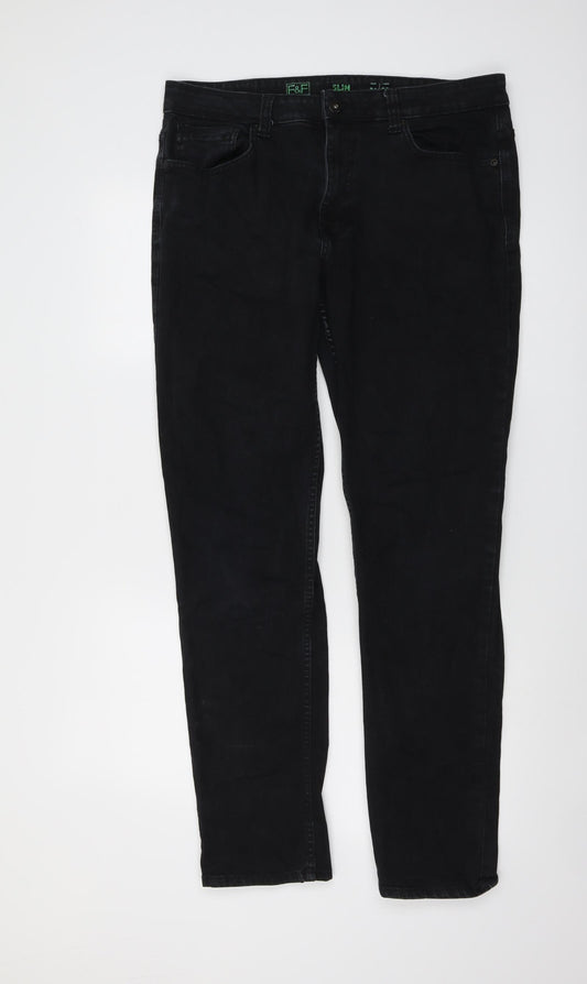 F&F Mens Black Cotton Skinny Jeans Size 34 in L32 in Slim Button