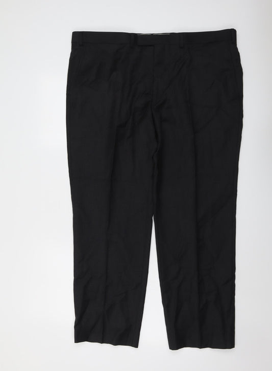 Marks and Spencer Mens Black Wool Dress Pants Trousers Size 42 in L29 in Regular Button