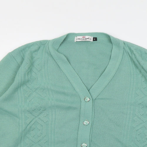 Merry Gold Womens Green V-Neck Acrylic Cardigan Jumper Size M