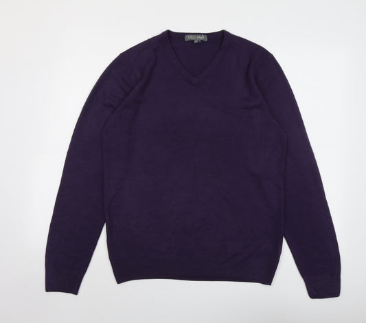 Marks and Spencer Mens Purple V-Neck Acrylic Pullover Jumper Size M Long Sleeve