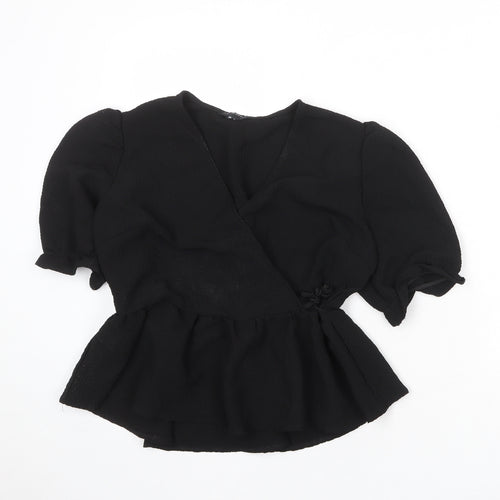 New Look Womens Black Polyester Basic Blouse Size 12 V-Neck