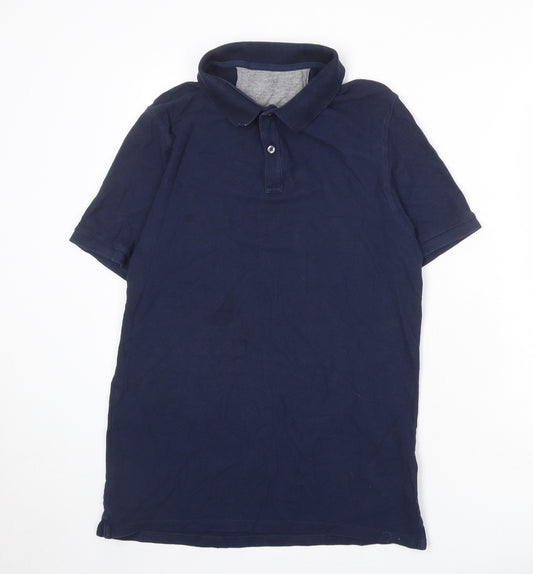 Marks and Spencer Mens Blue 100% Cotton Polo Size L Collared Button