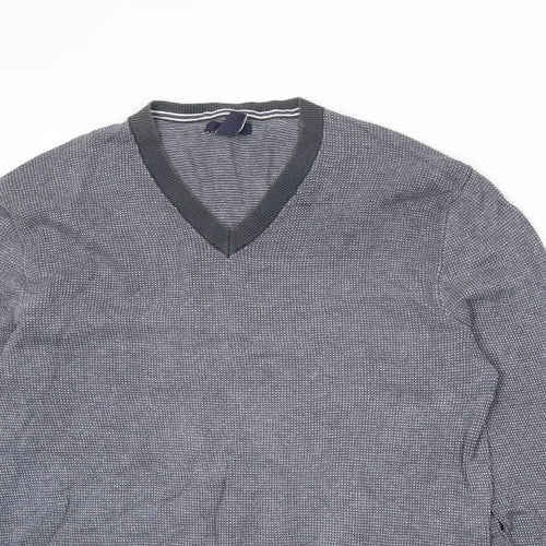 Gap Mens Grey V-Neck Geometric Cotton Pullover Jumper Size M Long Sleeve