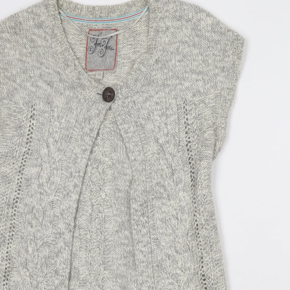 Fat Face Womens Grey Round Neck Wool Cardigan Jumper Size 14