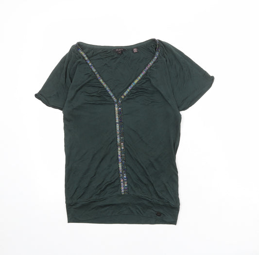 Ted Baker Womens Green Silk Basic T-Shirt Size M V-Neck