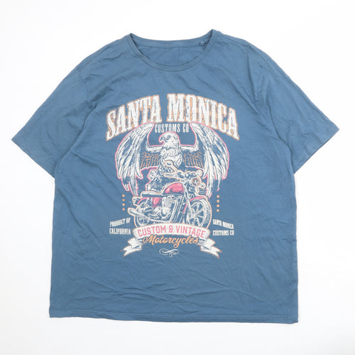 Santa Monica Mens Blue Cotton T-Shirt Size 2XL Round Neck