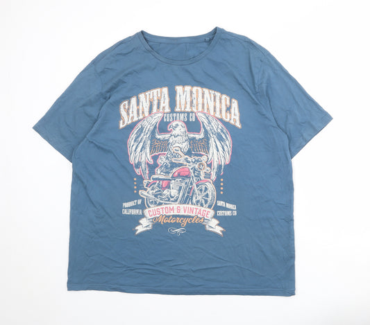 Santa Monica Mens Blue Cotton T-Shirt Size 2XL Round Neck