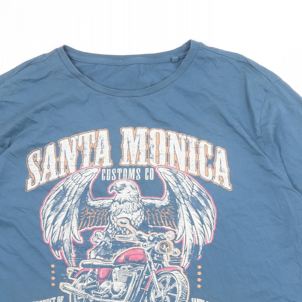 Santa Monica Mens Blue Cotton T-Shirt Size 2XL Round Neck