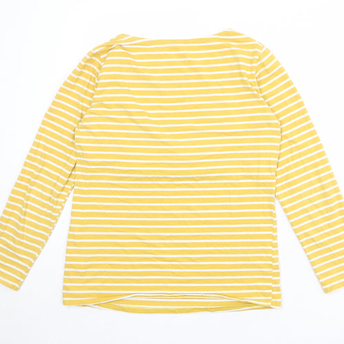 Smallshow Womens Yellow Striped Cotton Basic T-Shirt Size M Round Neck