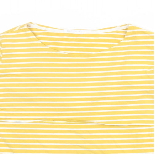 Smallshow Womens Yellow Striped Cotton Basic T-Shirt Size M Round Neck