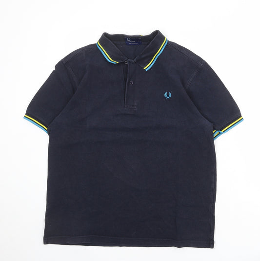 Fred Perry Mens Blue 100% Cotton Polo Size L Collared Button
