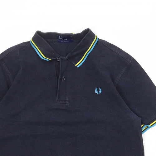 Fred Perry Mens Blue 100% Cotton Polo Size L Collared Button