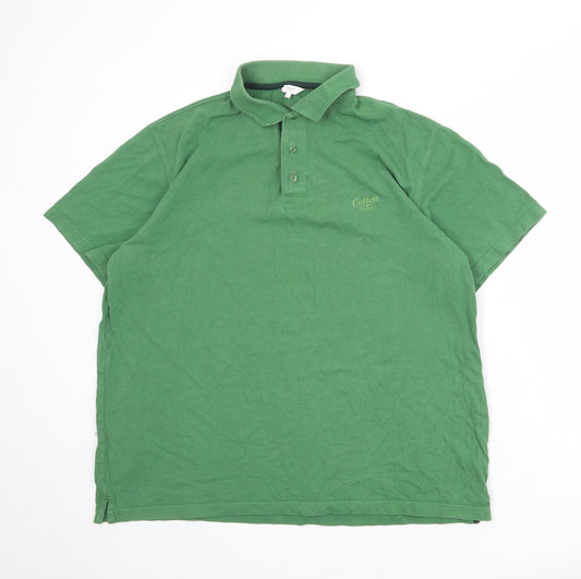 Cotton Traders Mens Green 100% Cotton Polo Size XL Collared Button