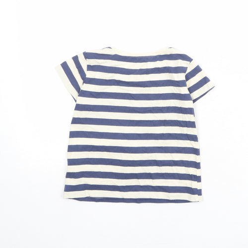 NEXT Girls Blue Striped 100% Cotton Basic T-Shirt Size 2-3 Years Boat Neck Pullover - Ladybird