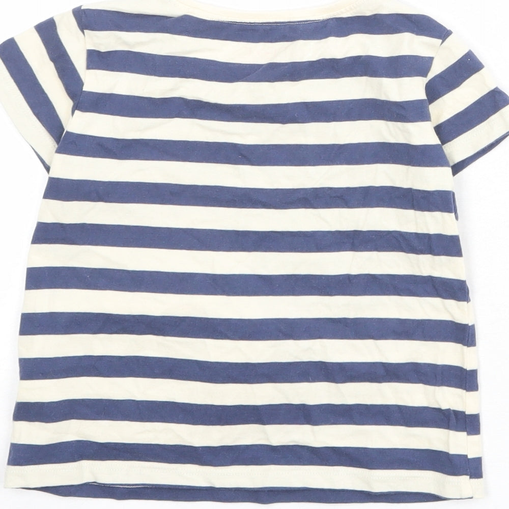 NEXT Girls Blue Striped 100% Cotton Basic T-Shirt Size 2-3 Years Boat Neck Pullover - Ladybird
