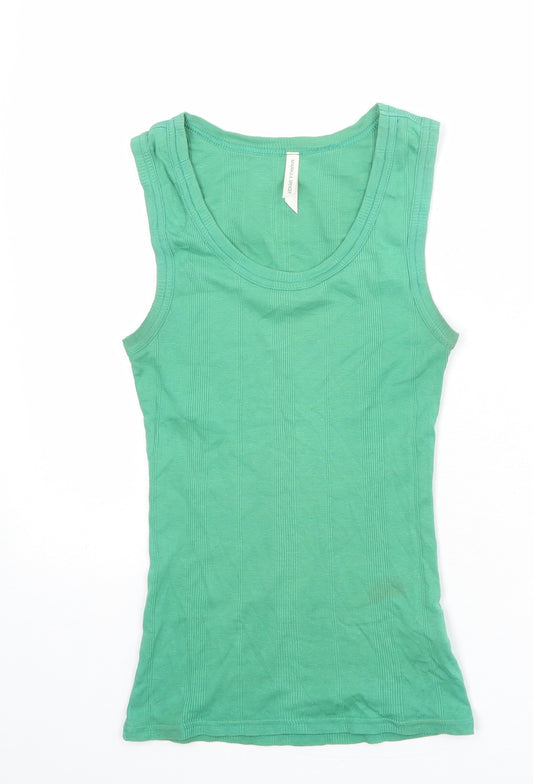 Marks and Spencer Womens Green 100% Cotton Basic Tank Size 8 Round Neck