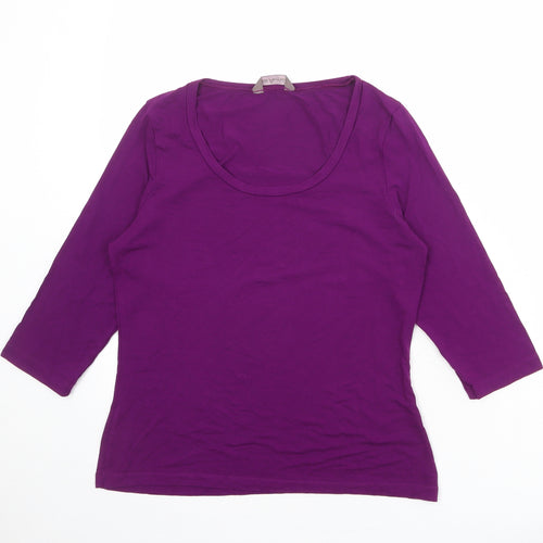 Marks and Spencer Womens Purple Viscose Basic T-Shirt Size 12 Round Neck