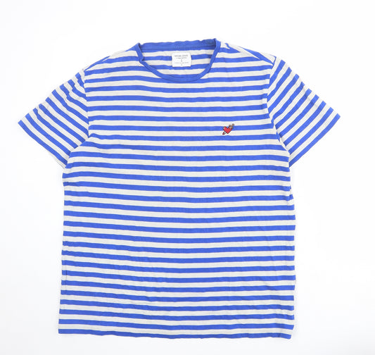 Urban Outfitters Mens Blue Striped Cotton T-Shirt Size XL Round Neck