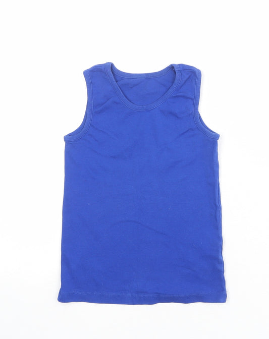 Marks and Spencer Boys Blue 100% Cotton Basic Tank Size 7-8 Years Round Neck Pullover