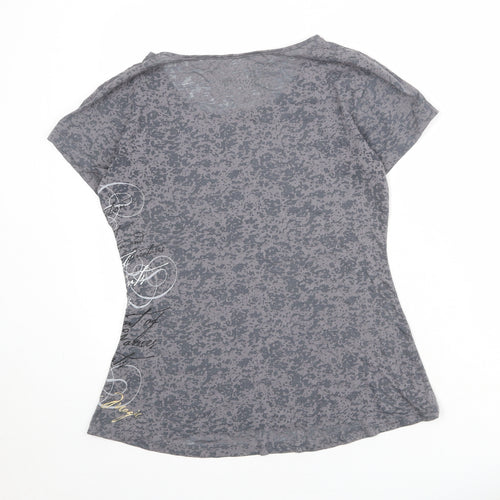 Harry Potter Womens Grey Geometric Cotton Basic T-Shirt Size L Boat Neck