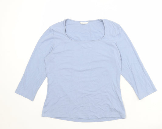 St Michael Womens Blue Viscose Basic T-Shirt Size 14 Scoop Neck